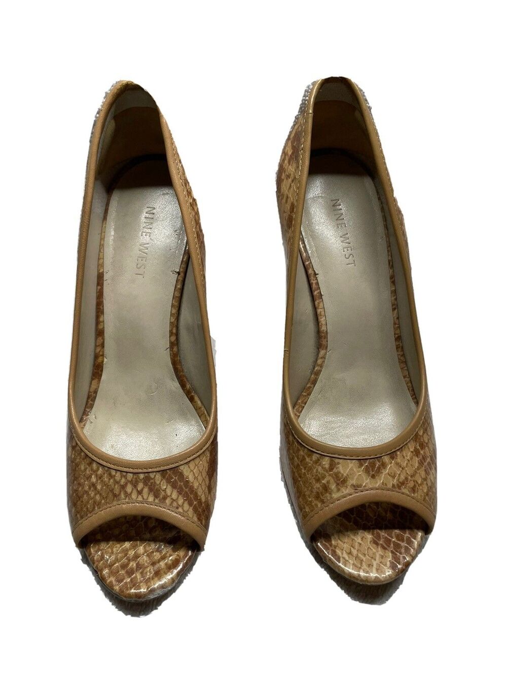 Nine West Shoes Women Size 7M Faux Snakeskin Peep Toe Espadrille Wedges